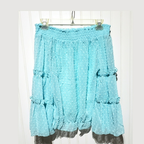 ● S O L D ● Turqouise Blue Ruffled Off Shoulder Peasant Top - Picture 8 of 8